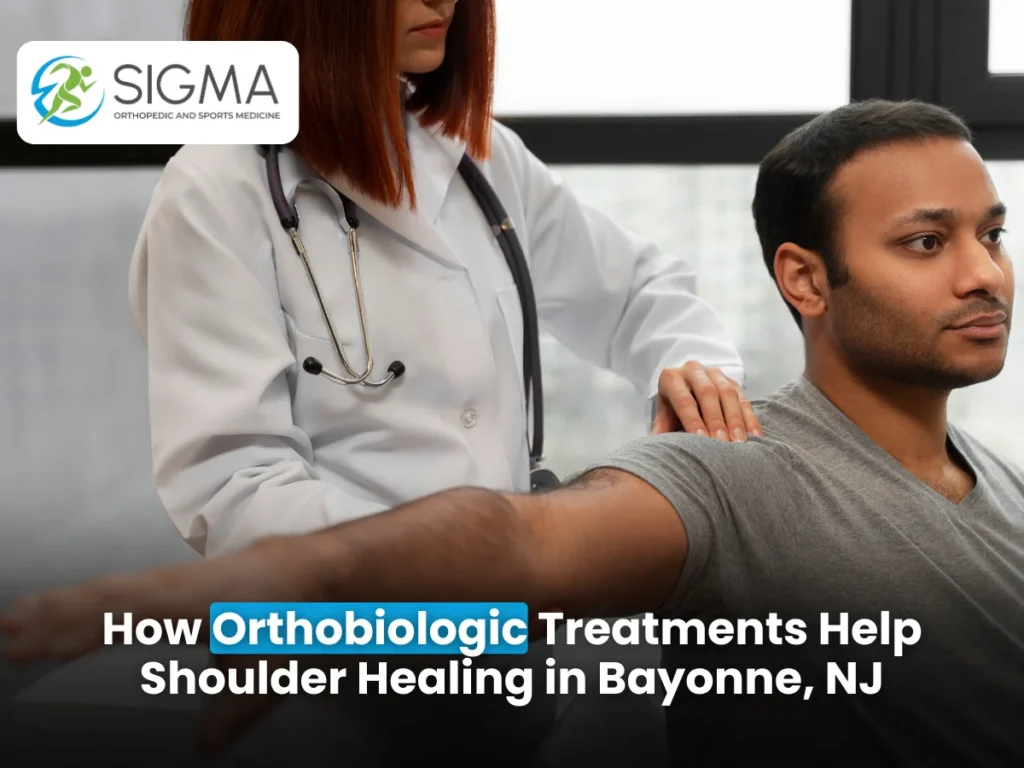 Physician performing a shoulder mobility assessment