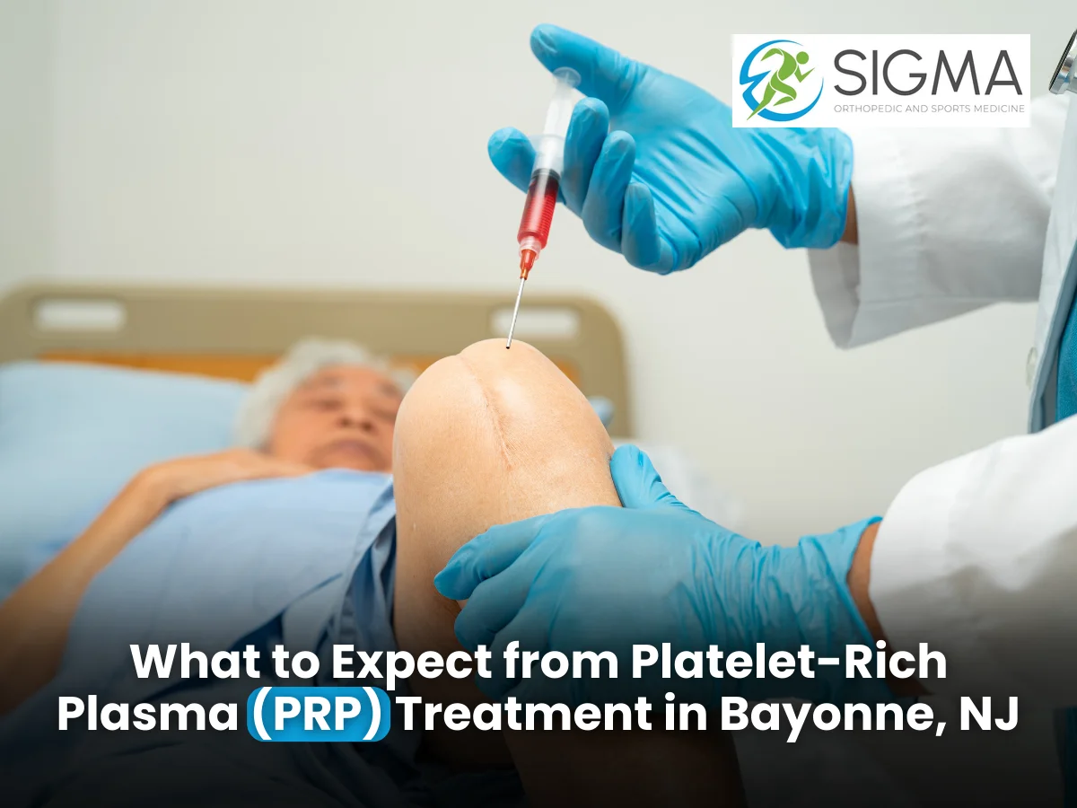 Medical professional administering a PRP injection into a patient's knee