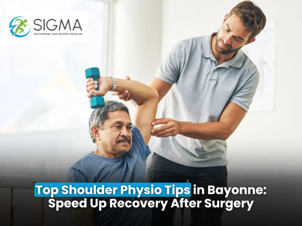 Physical therapist assisting an elderly patient with shoulder exercises