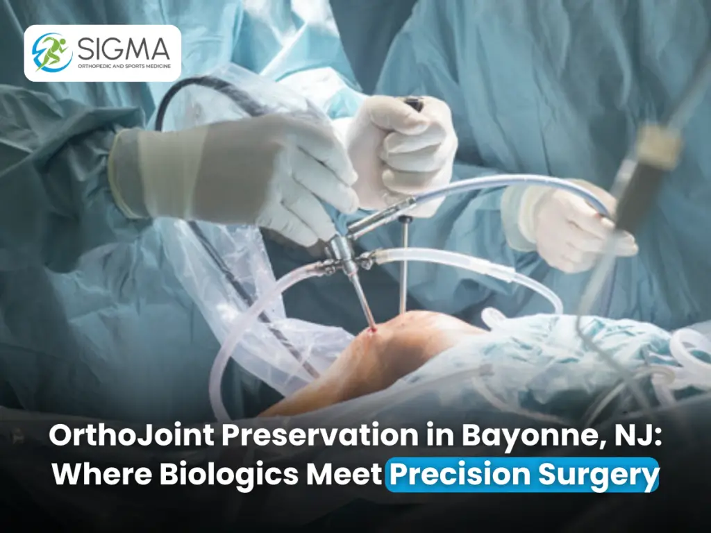Promotional banner for OrthoJoint preservation and precision surgery at SIGMA Bayonne.