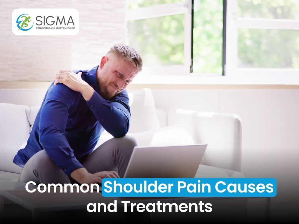 A man holding his shoulder in pain.