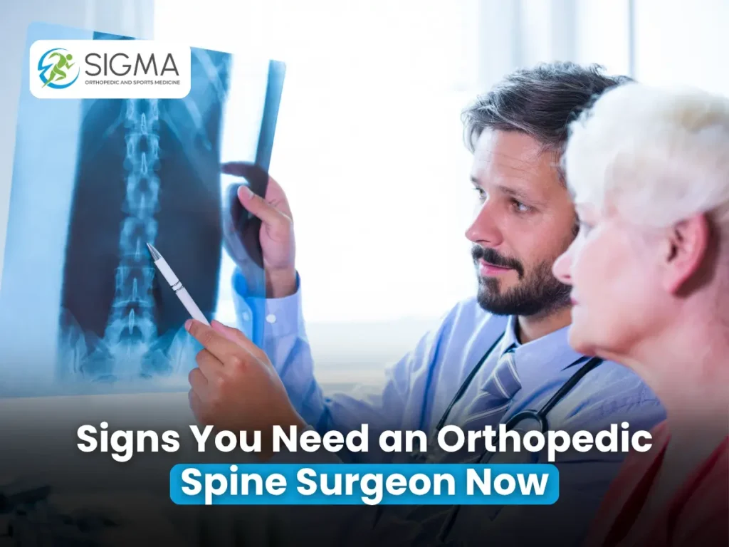 Doctor reviewing a spine X-ray with a patient.