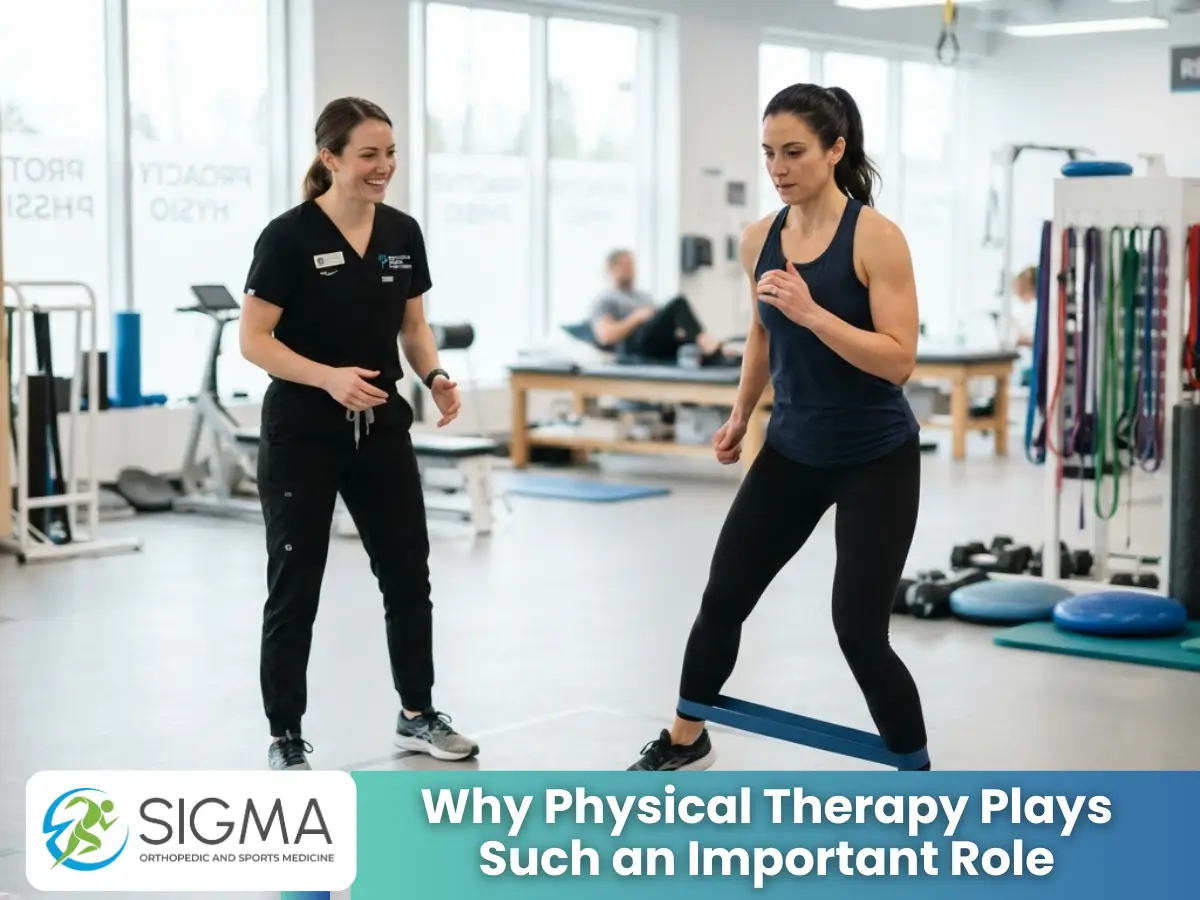 Woman doing resistance band hip exercises with a physical therapist.